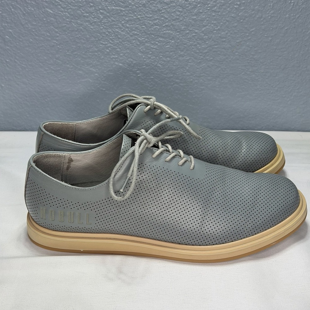 NOBULL Men 10 Leather Dress Shoe Perforated Lace Up Blue Lightweight Gum Sole - Picture 2 of 7